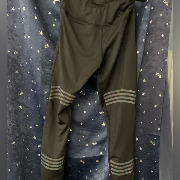 BCBG Leggings black rainbow reflective panels Waist Pocket - Picture 4 of 6